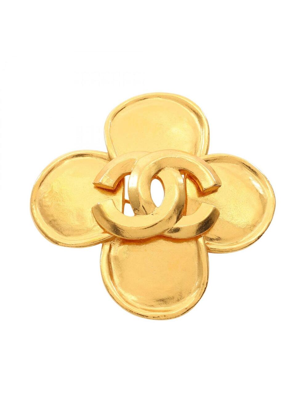 Chanel Coco Mark Clover Brooch Pin Gold #329050C68B